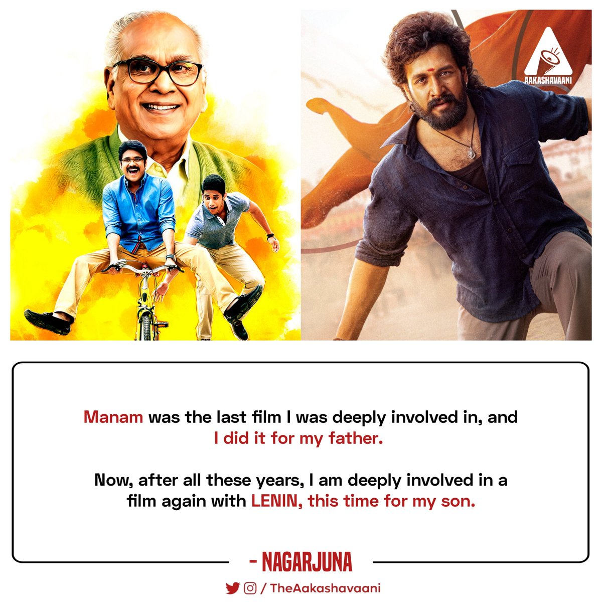 TheAakashavaani's tweet photo. ‘Manam’ For Father. ‘#Lenin’ For Son!! https://t.co/P8rwDRVjYT