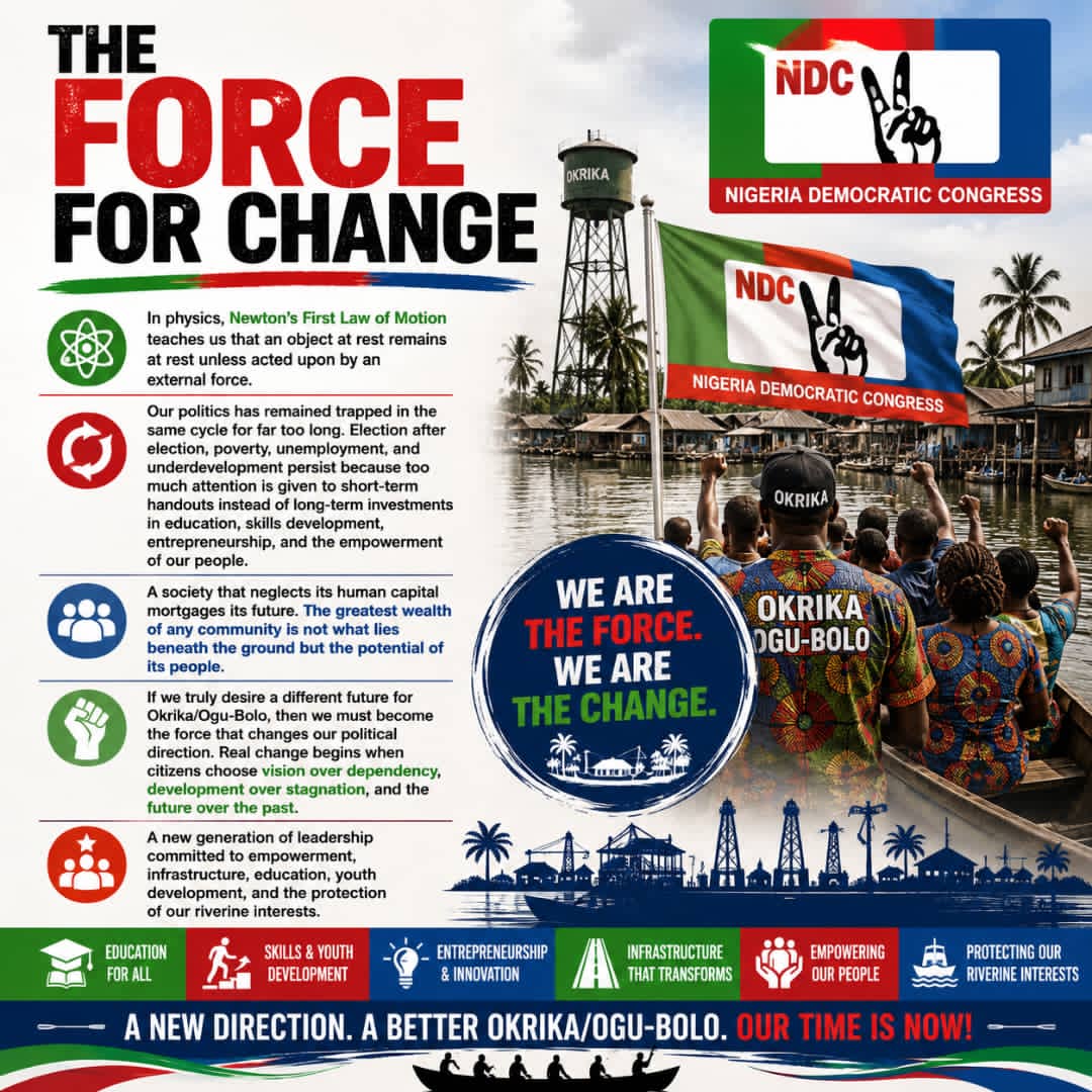OneTopMedia's tweet photo. THE FORCE FOR CHANGE

In physics, Newton's First Law of Motion teaches us that an object at rest remains at rest unless acted upon by an external force.

Our politics has remained trapped in the same cycle for far too long. Election after election, poverty, unemployment... https://t.co/heNhUJwxd0