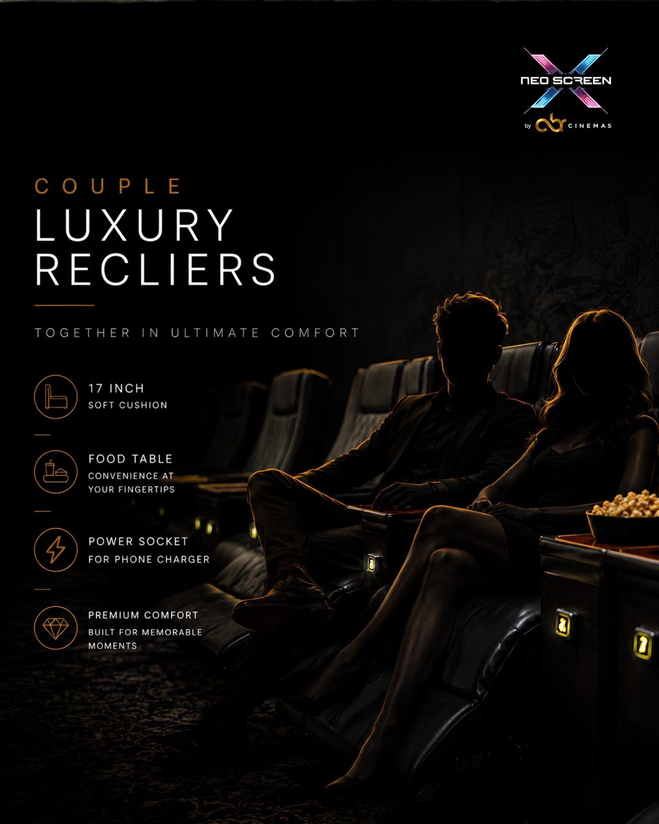 AbrCinemas's tweet photo. β¨ Experience ultimate comfort with our Couple Luxury Recliners, crafted for unforgettable movie moments at Neo Screen X by ABR CinemasπΏ
Book Your Tickets Now - https://t.co/PYjiKg1ISo
#NeoScreenX #ABRCinemas #LuxuryCinema #CoupleRecliners #MovieExperience #Vijayawada https://t.co/yc9hDNJaKI