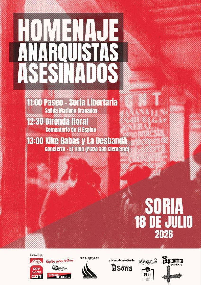 CGT's tweet photo. CGT rinde homenaje un año más a los anarquistas represaliados en el 90º aniversario del golpe militar fascista y el comienzo de la Revolución Social.

https://t.co/i5tQtOnubk https://t.co/oKHcc6KlAP