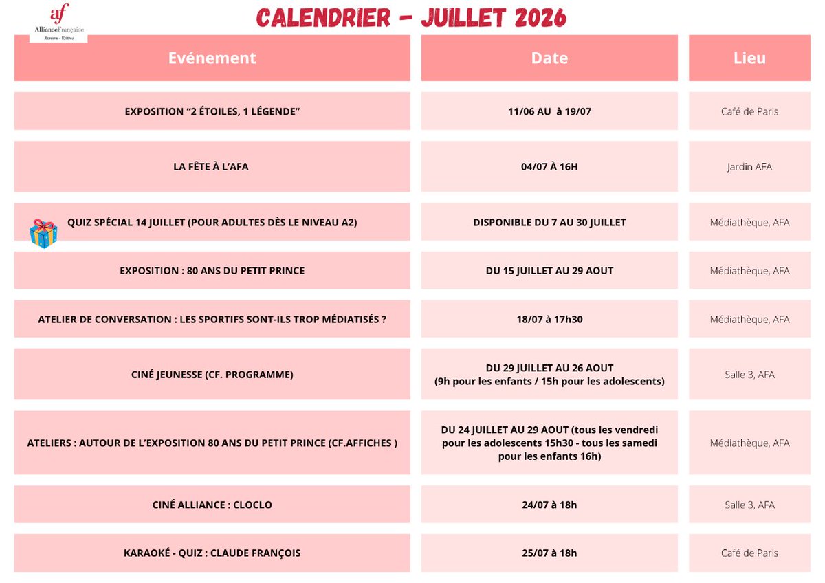 AFAsmara's tweet photo. [Demandez le programme] 📣ça se passe en juillet à l'AFA https://t.co/XaQl7Xm3ch