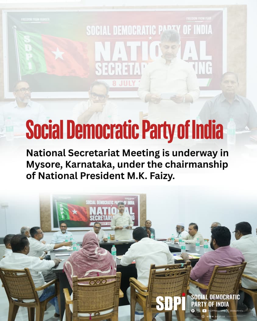 sdpofindia's tweet photo. The National Secretariat Meeting of the Social Democratic Party of India (SDPI) is underway in Mysore, Karnataka, under the chairmanship of National President M.K. Faizy. #SDPI https://t.co/Xigqw5IIS1