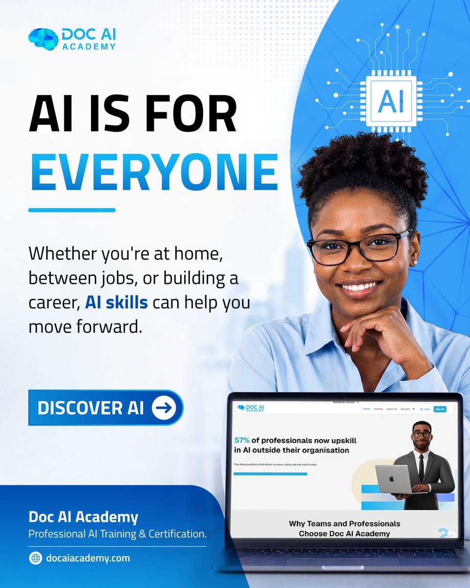 docaiacademy's tweet photo. What skills am I building for the future?

🚀 Start building future-ready skills today 🌐 https://t.co/p0aeDBr94E

#AI #ArtificialIntelligence #DigitalSkills #FutureOfWork #Entrepreneurship #BusinessGrowth #Innovation #CareerGrowth #ProfessionalDevelopment #DocAIAcademy https://t.co/U0wyPzrTc7