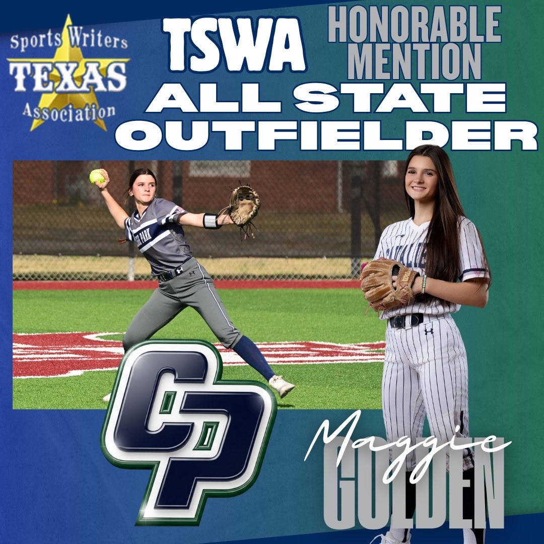 TWCPSoftball's tweet photo. 🚨 Breaking News 🚨 
One more great award…congrats to 
@MaggieGolden56 
on being selected Texas Sports Writers Assc 6A Honorable Mention All State! #AwwwCP https://t.co/cDB0sCw0ba