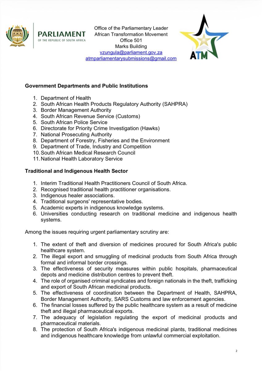ATMovement_SA's tweet photo. [MUST READ]

The Department of Health @HealthZA keeps telling us there's a shortage of medicine. Patients are told to "come back next week." Clinics run out of essential medication. Yet reports of medicines allegedly being stolen and smuggled out of South Africa continue to surface.

The ATM has written to Parliament's Portfolio Committee on Health demanding an urgent inquiry into the theft of medicines from our public healthcare system, the illegal export of pharmaceutical products, and the exploitation of South Africa's indigenous medicinal resources.

#ATMInParliament