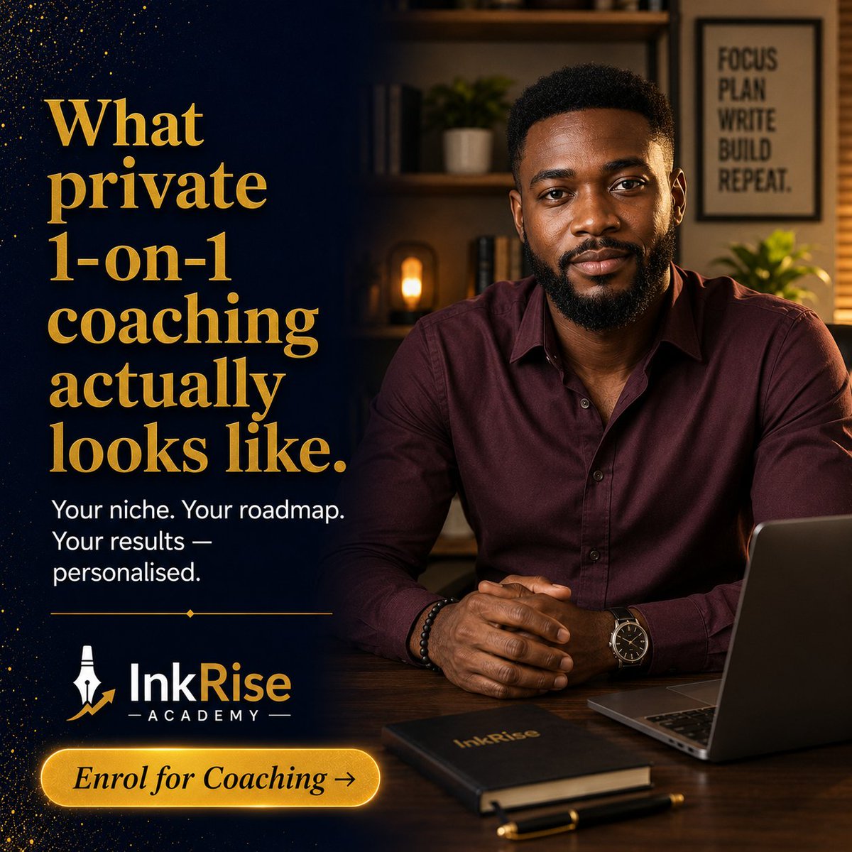 InkRiseAcademy's tweet photo. Private 1-on-1 coaching with InkRise Academy isn't generic advice.

It's someone looking at your specific blog, niche, and goals — and telling you exactly what to do next.

#BlogCoach #InkRiseAcademy #OneOnOneCoaching #BloggingForBeginners #PrivateCoaching https://t.co/DInITRGgco