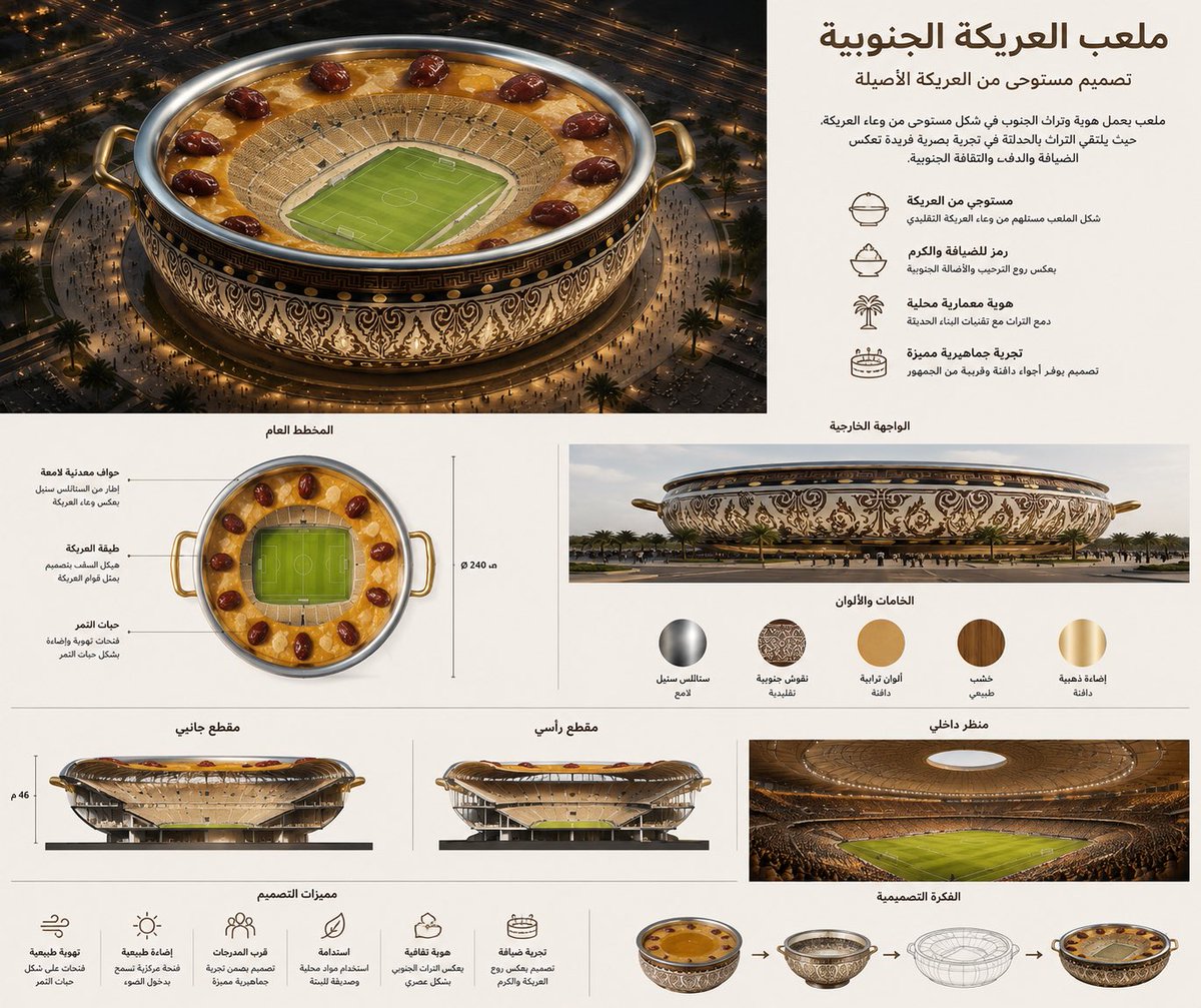 abd0laziz's tweet photo. ملعب مستوحى من العريكة الجنوبية ويا سلام لو يتنفذ لكأس العالم 2034 https://t.co/g2owkdUrYI