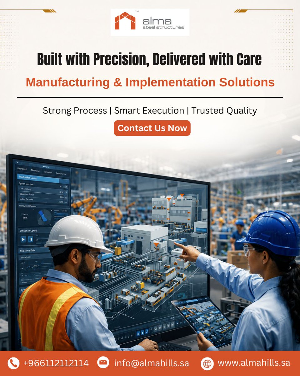 Alma__Steel's tweet photo. Precision That Powers Every Project.
Alma Steel Structures delivers precision manufacturing and on-time steel fabrication you can trust.
π +966 11 211 2114
π§ info@almahills.sa
π https://t.co/P89o7oLPZg
#AlmaSteelStructures #SteelFabrication https://t.co/LC75HCK6tt