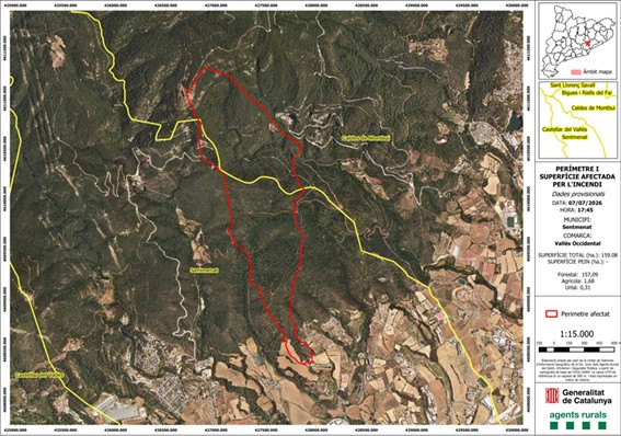 VOSTcat's tweet photo. Segons la darrera actualització d'@agentsruralscat 
#IFSentmenat (Vallès Occidental) afecta una superfície aproximada de 159,09 hectàrees de terreny majoritàriament forestal. https://t.co/MSySBuyBxW
