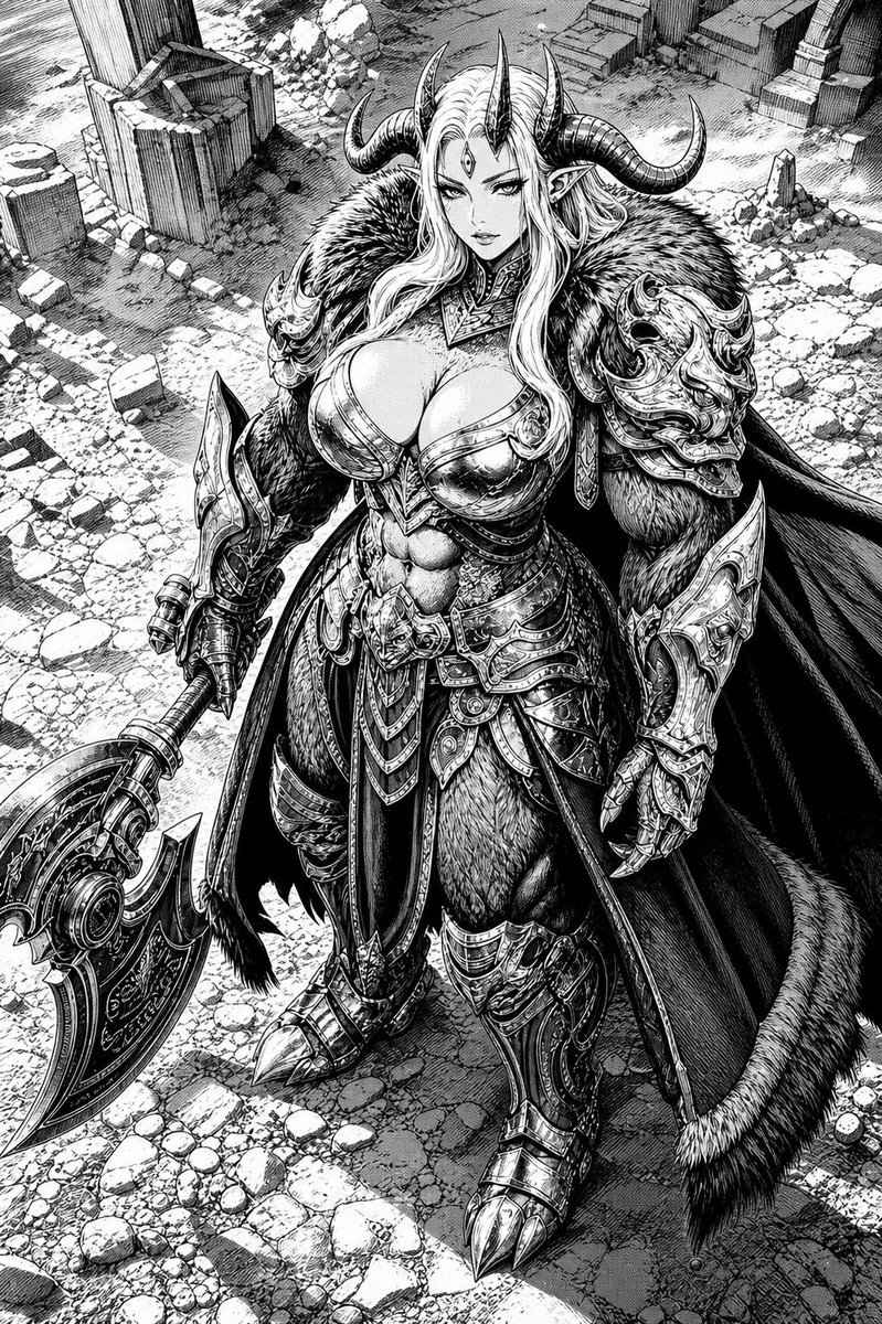 Pale_Algorithm's tweet photo. 線画にしてみるテスト
白狼獣人（毛並み）・オーク大将軍（肌の色、鎧、線太め）・ゴーレム大将軍（鎧の質感）
#AIart #AIイラスト https://t.co/Pa8O8C0xl6