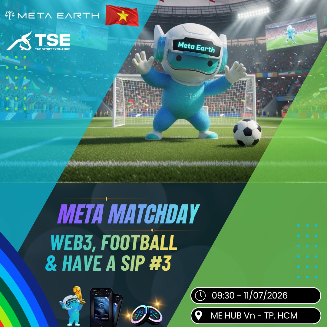 ME_VN_GLOBAL's tweet photo. 🔥 Meta Matchday — Web3, Football &amp; Have a Sip #3 sẽ diễn ra tại ME Hub.

Một buổi gặp gỡ cuối tuần để cùng cà phê, bàn luận bóng đá, Web3, ME Pass và kết nối với cộng đồng MEVN.

🎟 Register: https://t.co/YOqCSpoguJ

Hẹn gặp các ME tại sáng thứ 7 này nhé 👋 https://t.co/qQ0CYjvVOW