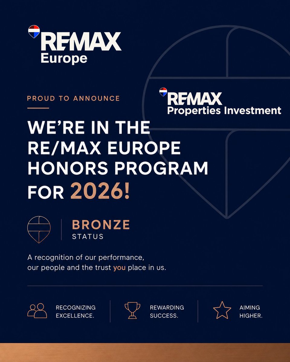 REMAXEpendisi's tweet photo. 🏆 Μια ακόμη σημαντική ευρωπαϊκή διάκριση για τη RE/MAX Properties Investment!

Με ιδιαίτερη χαρά ανακοινώνουμε ότι η RE/MAX Properties Investment εντάχθηκε στο RE/MAX Europe Honors Program 2026, κατακτώντας το Bronze Status.

RE/MAX Properties Investment
Recognized in Europe. https://t.co/C1G8qdNy0S