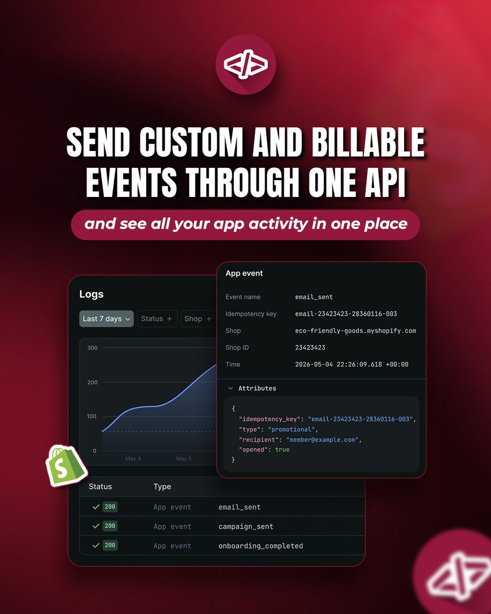 EffectiveAppsHQ's tweet photo. Send custom and billable Shopify app events through one API. 

Track email sends, campaign completions, and onboarding all in one place. 

Smarter data, better decisions.

#ShopifyApps #SaaSTools #EcommerceGrowth #AppAutomation #AIForEcommerce https://t.co/0BjRcuCIBA