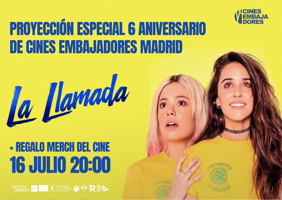 CineEmbajadores's tweet photo. Ya no me podía callar más!
Celebramos nuestros 6 años de vida con una proyección especial de #LaLlamada en la que regalaremos merch del cine a los asistentes 🥹❤️
Nos encantaría veros a todaas https://t.co/NFY28h2NXH https://t.co/TPRRlq9EvV