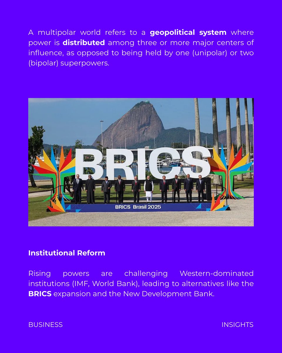 rai_foundry's tweet photo. A #multipolar world is a global system where power is shared among three or more major nations or regional blocs, rather than being dominated by one or two superpowers like the #usa.
#Brics is an alternative monetary system that will include multiple countries. https://t.co/IdJSiillrR