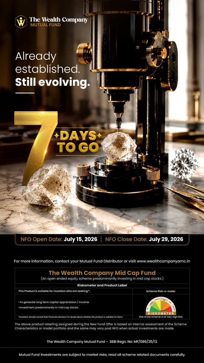 thewealthcoMF's tweet photo. In just 7 days, a new opportunity to participate in India's evolving mid cap businesses begins.

Connect with your Mutual Fund Distributor to learn more about The Wealth Company Mid Cap Fund.

Know more: https://t.co/THtq8fp3rv https://t.co/vFzGy2TSRV