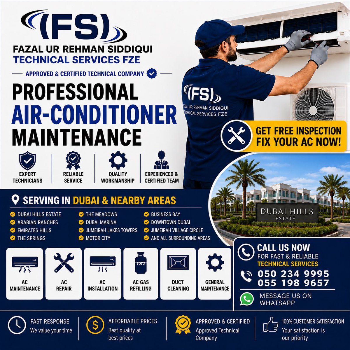 ServicesFazal's tweet photo. ❄️ Need fast &amp; reliable AC repair in Dubai?

FS Fazal Ur Rehman Siddiqui Technical Services FZE offers:
✅ AC Repair &amp; Maintenance
✅ AC Installation
✅ AC Gas Refilling
✅ Duct Cleaning
✅ Electrical
✅ Plumbing
✅ Villa Maintenance

#ACRepairDubai #ACMaintenanceDubai #Dubai https://t.co/8PFASCXmld