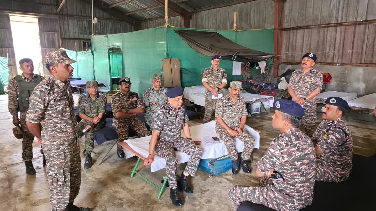 crpfindia's tweet photo. On his Manipur tour, DG @crpfindia, Shri G. P. Singh, IPS, visited C/68 Bn at Luwangsangbam, Imphal.
​He reviewed the infrastructure and engaged with key stakeholders. He also held a 'Samvad' with the troops, emphasizing the core pillars of duty, discipline, and health.

#NationFirst
#Vandematram150 
#MissionNaxalMuktBharat2026
@gpsinghips
@northeast_zone
@mnp_2018
