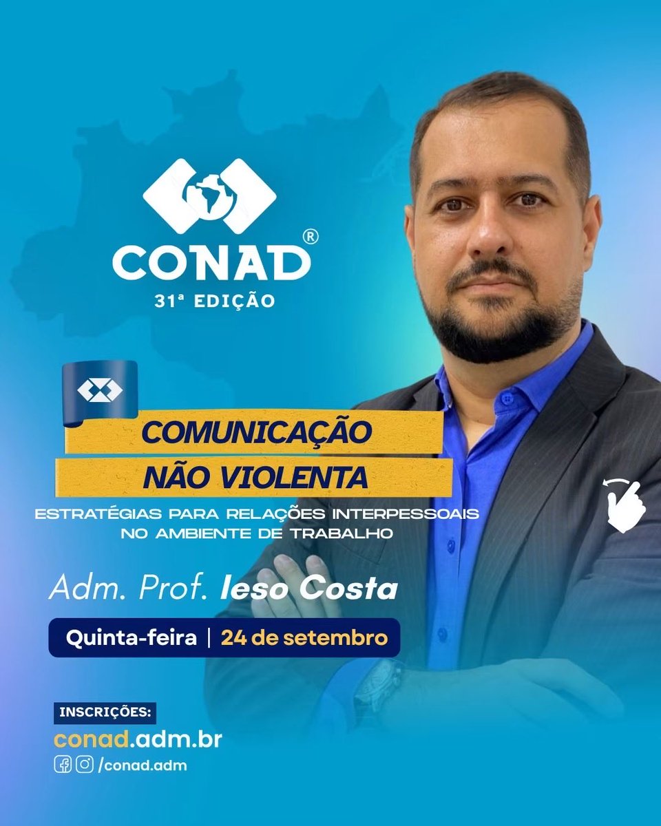 SamuelAlbernaz's tweet photo. A Master Class II completa o pré-congresso do CONAD 31ª Edição com uma tarde de conteúdos sobre comunicação, liderança, inovação e inteligência artificial

💻 100% on-line, você acompanha de onde estiver

📅 24 de setembro
🎓 Pré-congresso do CONAD 2026

Garanta sua inscrição https://t.co/2lrB9CNslb