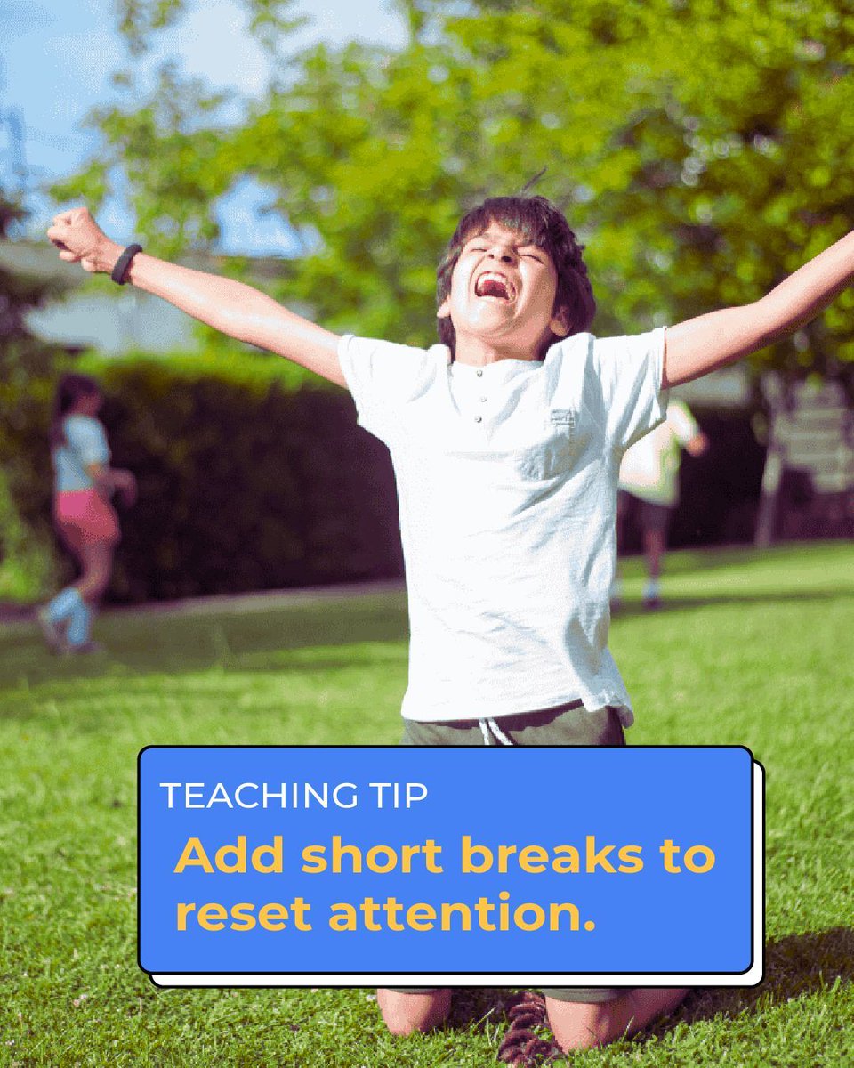 kalvielearning's tweet photo. "Give students a quick 1–2 minute stretch or mental pause mid-lesson. It improves attention and energy, especially in long sessions.

Example: “We did a 90-second brain break after a tough worksheet, focus returned!”"
#Microbreaks #StudentFocus #TeachingTips #KalvieTutoring https://t.co/A6de6DBcsi