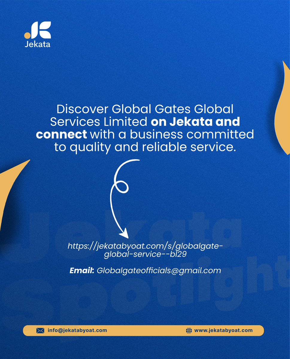 JekatabyOat's tweet photo. This week’s #JekataStoreOwnerSpotlight features Global Gates Global Services Limited, delivering quality foodstuffs, import/export, cargo logistics, and travel support services.

For easy access,  https://t.co/UoXA3PLNAR

#JekataByOAT #SupportSmallBusiness #TradeAndLogistics https://t.co/6eGIswibS4
