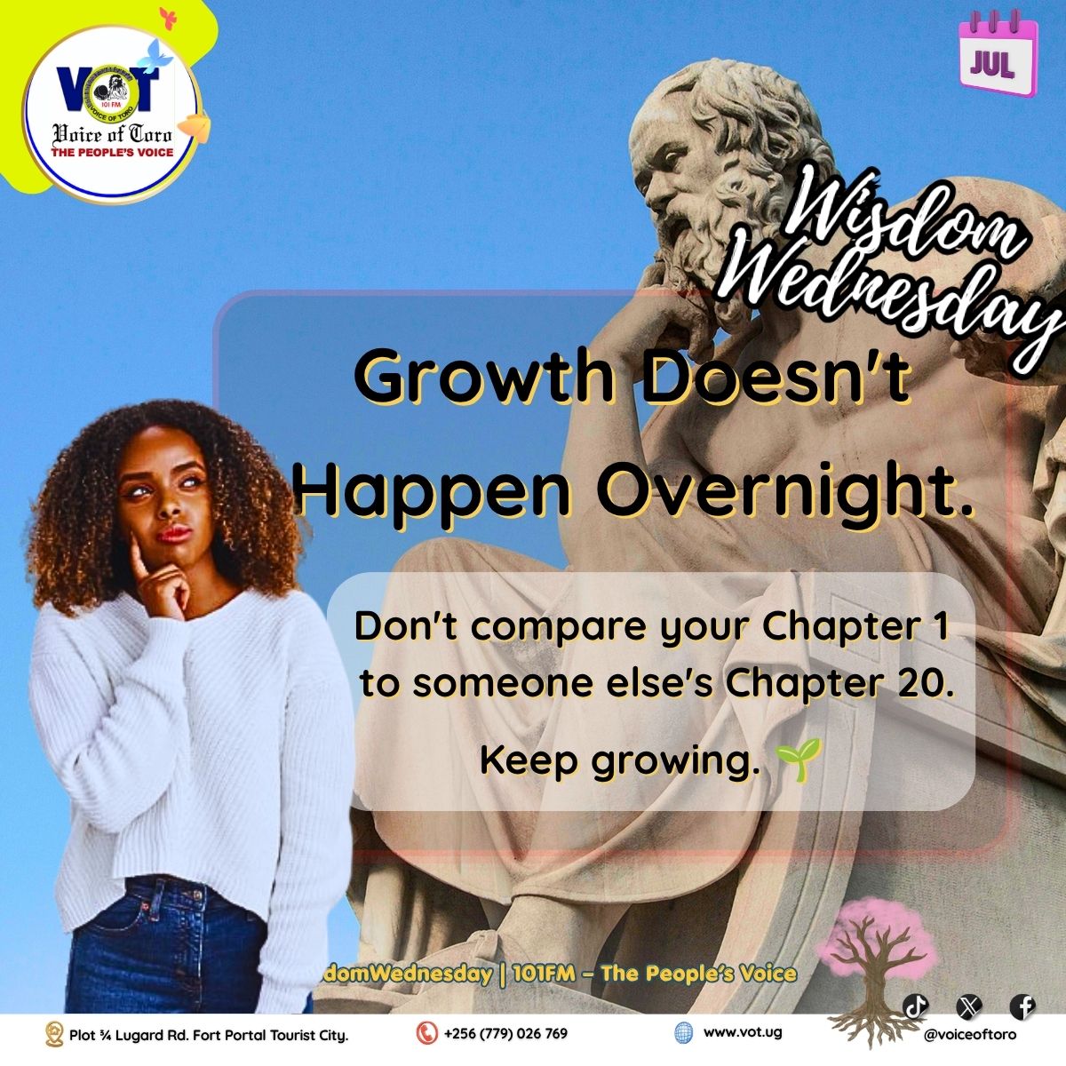 VoiceofToro's tweet photo. 🌿 Growth takes time. Don't compare your journey to someone else's. Keep showing up. Your time will come. 💚

What's one lesson life has taught you this year? 👇

#101FM #VoiceOfToro #WisdomWednesday https://t.co/Ugx4qveFg5