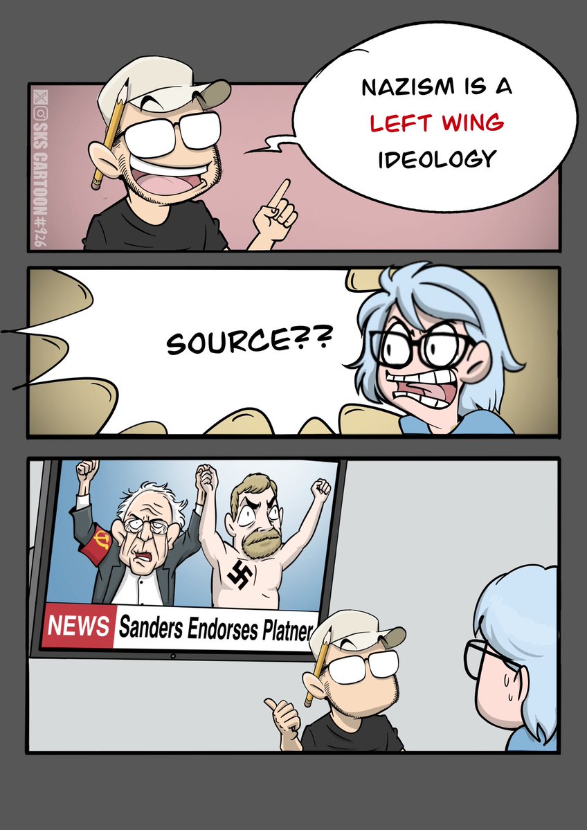 skscartoon's tweet photo. Platner is the living proof of that Nazism is a left wing ideology https://t.co/hTbob4CW5E