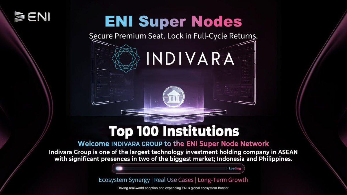 ENI__Official's tweet photo. 🚀 Welcome Indivara Group to the ENI Super Node Network!

As one of ASEAN’s leading technology investment holding companies, Indivara Group officially joins the ENI Top 100 Institutions Program, marking a new milestone in our long-term strategic collaboration.

Together, we’ll drive enterprise innovation, ecosystem synergy, real-world blockchain adoption, and sustainable network growth, accelerating the future of Web3 infrastructure.

Learn more: https://t.co/ZJatT8GHng

Top-tier institutions are converging into ENI’s strongest consensus. 🤝

#ENI #SuperNode #Indivara #Web3 #Blockchain #Enterprise