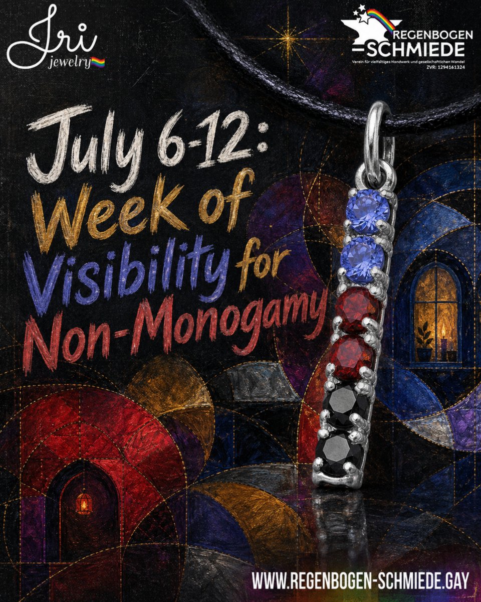 RegenbogenSchmi's tweet photo. From July 6–12, we’re celebrating #WeekOfVisibility for #NonMonogamy with #IriJewelry and #RegenbogenSchmiede, shining a little spotlight on #EthicalNonMonogamy, #Polyamory, #QueerVisibility and all the beautiful ways #LGBTQIA people love, connect, and refuse to be boring. https://t.co/41iRXANO3V