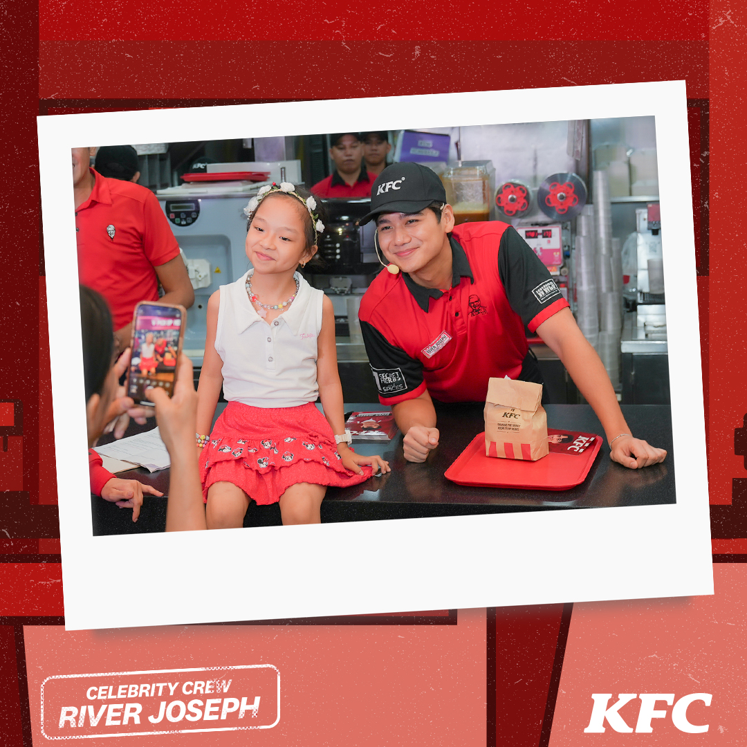 KFCPhilippines's tweet photo. River Joseph brought the finger-lickin' good vibes as our Celebrity Crew! 🍗✨

From fun games and fan moments to serving up everyone's favorite KFC meals, every moment was one to remember.

Thank you to everyone who made the day extra special. ❤️ https://t.co/VnbyP4iSFo