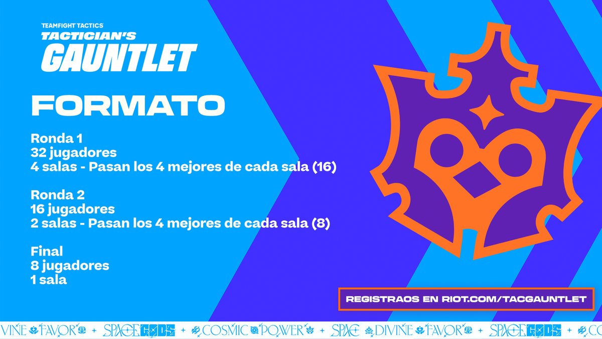 TFT_ES's tweet photo. Os damos la bienvenida al Tactician's Gauntlet, un nuevo torneo que se celebrará del 11 al 12 de julio durante la #TFTCrown.

🏆 Abierto a todo el mundo
🎁 Recompensas del juego
💰 Precio de inscripción: 10 $

Registraos ya en https://t.co/pR3v9BiKtH https://t.co/6bBfdFeF2g