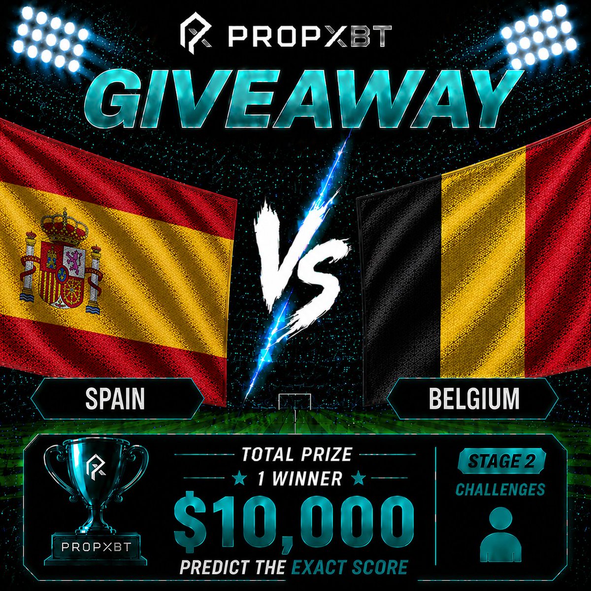 propxbtcom's tweet photo. 🇪🇸 Spain vs Belgium 🇧🇪

1 trader will win a FREE $10K Stage 2 Challenge. 🏆

Predict the exact score 👇

Get it right. Win the challenge. 📈

✅ Follow @propxbtcom 
✅ Like + Repost https://t.co/tbVcpWhqJ2