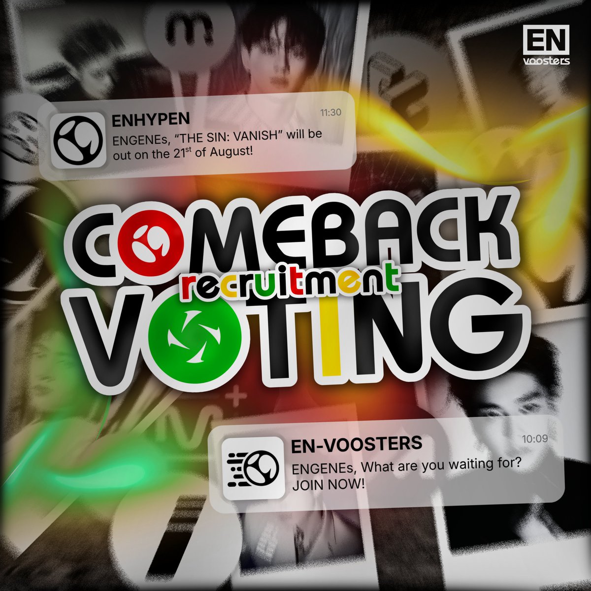 ENVOOSTERS's tweet photo. 📢 [ #ENVOOSTERS ] COMEBACK RECRUITMENT!

Temptation is calling.. and so are we!

All era starts with a choice. Collect votes, and support #ENHYPEN's stage!

Will you choose bliss?

Join @ENVOOSTERS and let's turn THE SIN : BLISS into a masterpiece!

🖇: https://t.co/JktdWS2er4 https://t.co/jazyHFdatG