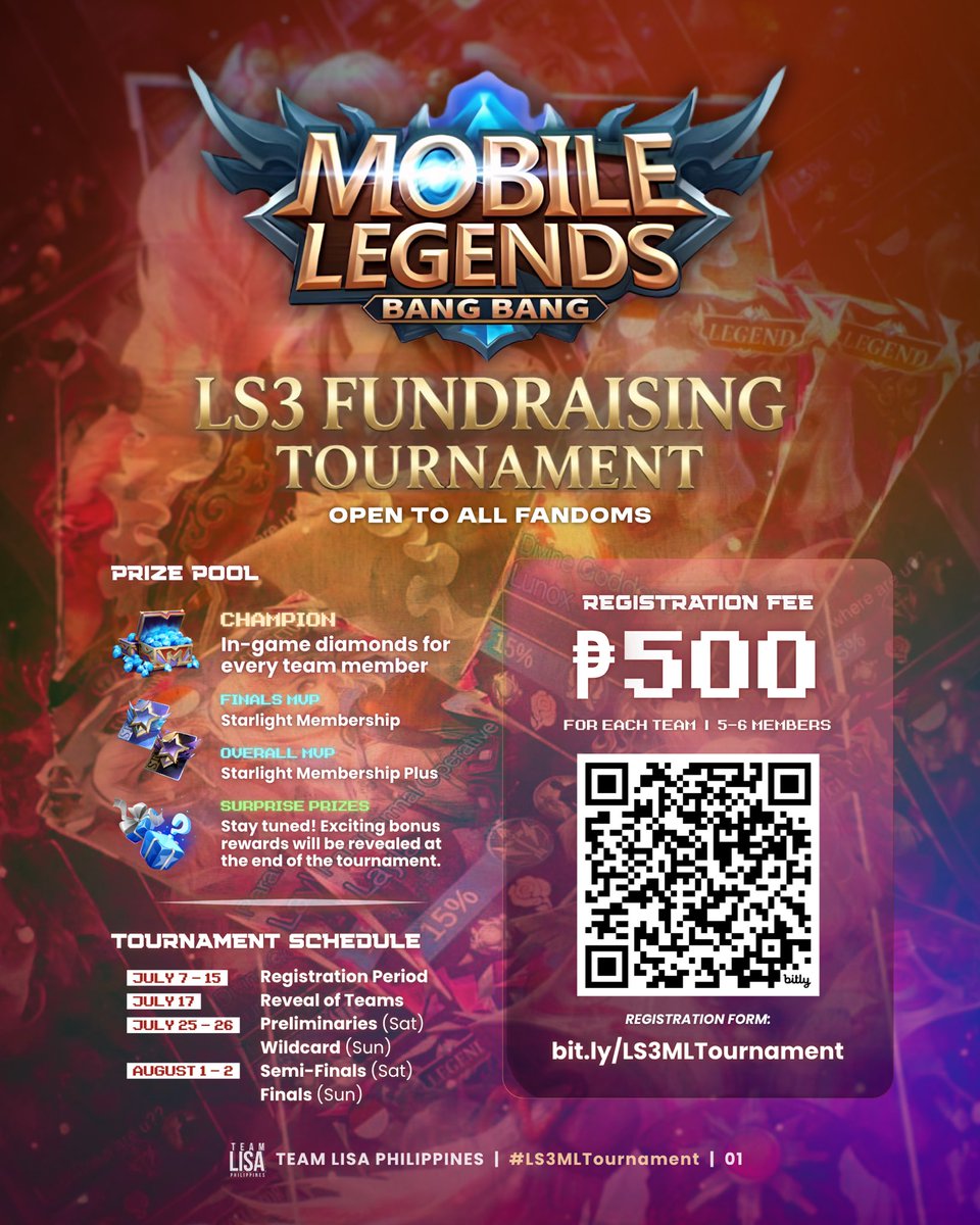 TeamLisaPH's tweet photo. [THREAD] 🇵🇭 ON-GOING EVENTS & ACTIVITIES FOR PH LISA FANS:

1️⃣ #LS3Alkansya - Donation Drive for Lisa’s New Album
2️⃣ #DentisteXLisaPH - Giveaway for a chance to win 3 Limited Edition DENTISTE x LISA items
3️⃣ #LS3MLTournament - Mobile Legends Bang Bang Fundraising Tournament
4️⃣ #ShiseidoPH #ULTIMUNExLISA - LISA’S STUDIO Physical Event in various locations

Check them out and make sure to don’t miss them! ⭐️

#LISA #LALISA @wearelloud