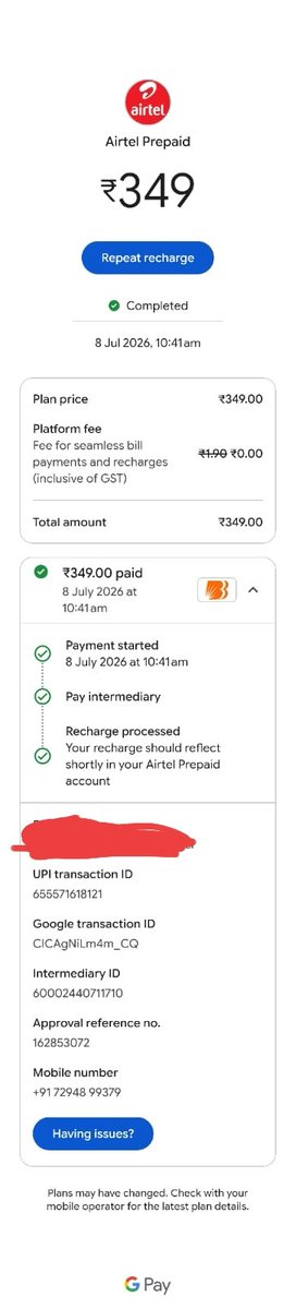 satyendrabsp's tweet photo. @airtelindia 
हम रिचार्ज कर रहे थे गलती से इस नम्बर पर रिचार्ज हो गया हैं 7294899379 हमको इस 7294989379 नम्बर पर रिचार्ज करे या refund करे
@AshwiniVaishnaw 
@airtelnews https://t.co/LAUuUUlnWh