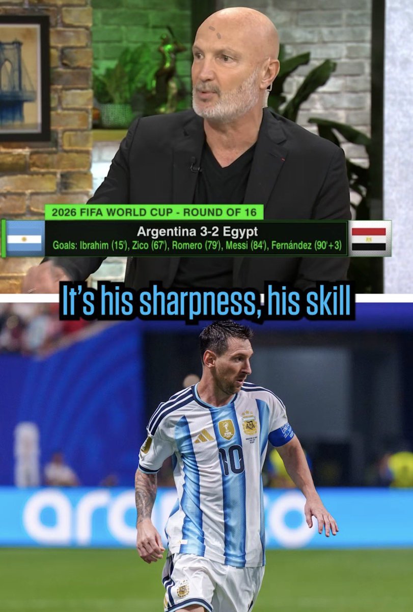 psg__chief's tweet photo. 🚨🗣️Frank Leboeuf (1998 World Cup winner) :

“What Messi is doing is UNACCEPTABLE. You’re not supposed to be 39 years old and still outscoring everyone at the World Cup. How do you hit your prime at 39? It’s against Biology, against Physics against anything human. His sharpness, skill and pace when with the ball is unmatched”