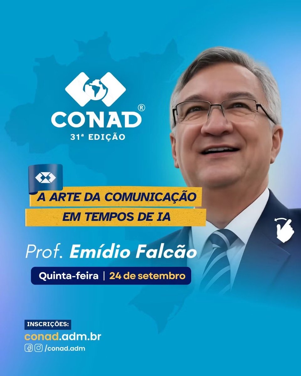 SamuelAlbernaz's tweet photo. A Master Class II completa o pré-congresso do CONAD 31ª Edição com uma tarde de conteúdos sobre comunicação, liderança, inovação e inteligência artificial.

💻 100% on-line, você acompanha de onde estiver

📅 24 de setembro
🎓 Pré-congresso do CONAD 2026

Garanta sua inscrição https://t.co/bNn0d0NKwc
