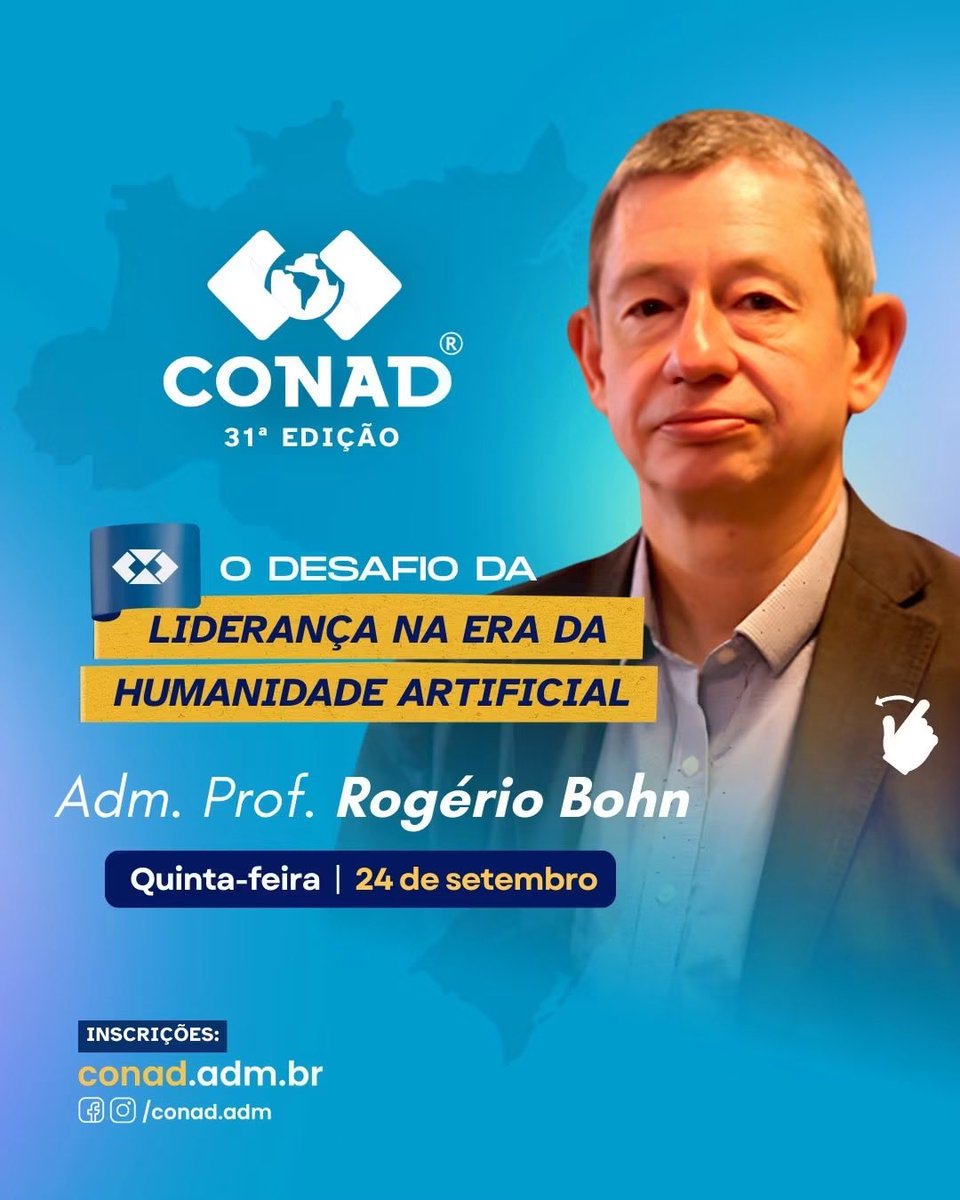 SamuelAlbernaz's tweet photo. A Master Class II completa o pré-congresso do CONAD 31ª Edição com uma tarde de conteúdos sobre comunicação, liderança, inovação e inteligência artificial.

💻 100% on-line, você acompanha de onde estiver

📅 24 de setembro
🎓 Pré-congresso do CONAD 2026

Garanta sua inscrição https://t.co/bNn0d0NKwc