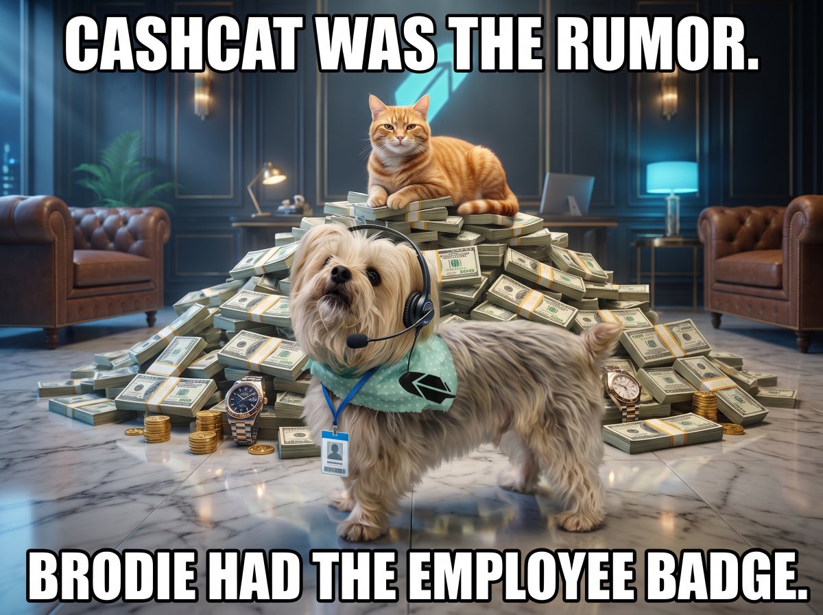 RobinhoodBrodie's tweet photo. $CASHCAT is the origin story. 

$BRODIE is the actual dog mascot. https://t.co/RL7BfAzljZ