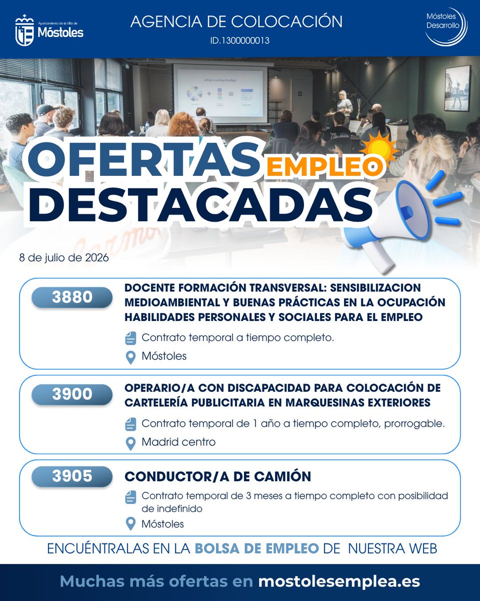 mostdesarrollo's tweet photo. 📢¡Conoce nuestras ofertas de empleo destacadas!

Hoy destacamos tres ofertas de nuestra Bolsa de Empleo para que puedas inscribirte y compartirlas con quien esté buscando empleo.

📍 https://t.co/IGn7kxLQRv https://t.co/51V5h7xMSk
