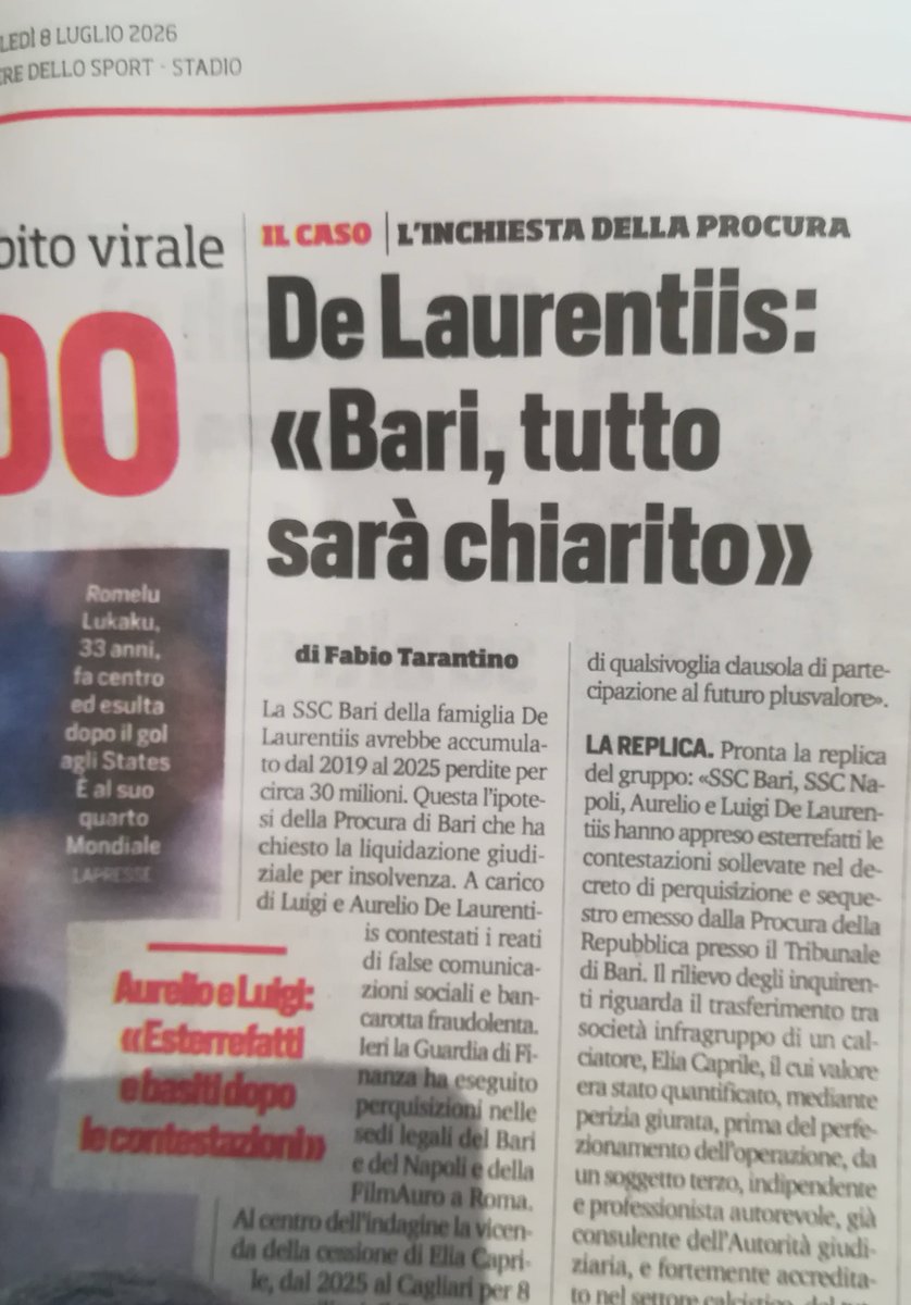 zivkomir's tweet photo. Sto per svenire 😂 ecco l'unico titolo fatto dal @corsport di Zazzaroni 😂😂  Tecnica informativa da manuale: saltare il fatto (rinvio a giudizio) e passare direttamente alla dichiarazione tranquillizzante 🤣 @massimozampini @mike_fusco https://t.co/kj3JK8MfTM