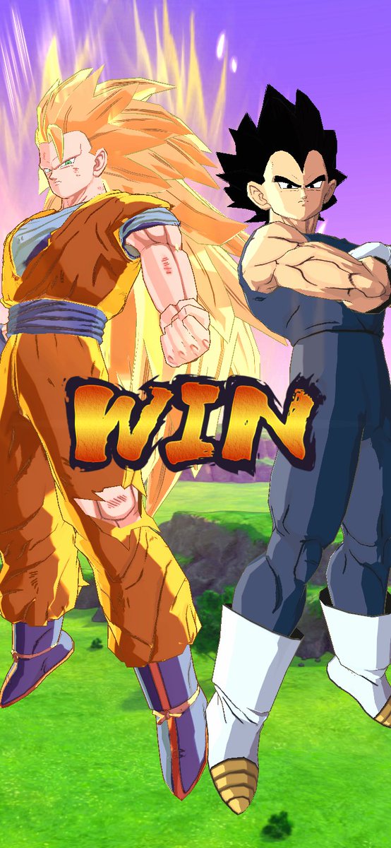 Bamo_20's tweet photo. That's a cool detail, when your opponent forfeits during the preparation mode animation, you get a winscreen where vegeta went back to base form but goku stays in super saiyan 3 https://t.co/5FBDzcBx64