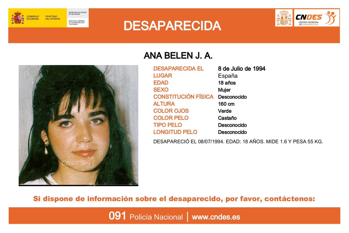 QSDglobal's tweet photo. 32 AÑOS SIN RASTRO DE ANA BELÉN

Ana Belén tenía 18 años cuando desapareció el 8 de julio de 1994.

Hoy más cerca que nunca de toda su familia
#NoLaOlvidamos https://t.co/9quRhoofNi