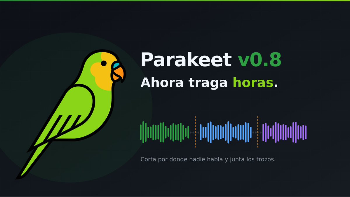 achetronic's tweet photo. Yo tan feliz pensando que Parakeet era para notas de voz, y la gente metiéndole reuniones de una hora. 

Se ahogaba a los 6 minutos y me lo reportaron, claro, así que senté el culo y ahora traga las horas que te dé la gana.

El mejor SST para transcribir

https://t.co/49tcMLuAXY https://t.co/NUre0fTPWE