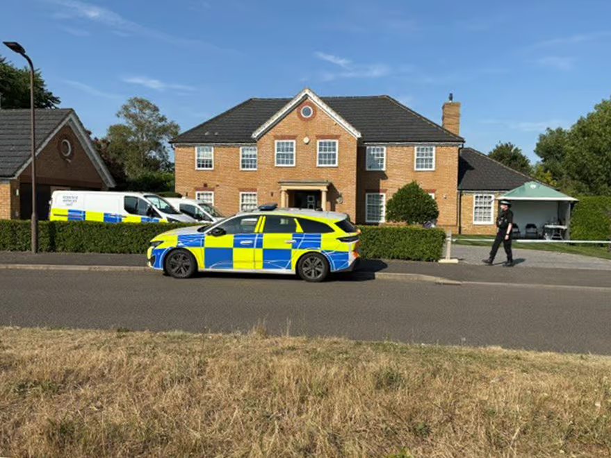Alexandr4Denman's tweet photo. Bedfordshire police have discovered the bodies of a mother and two children inside a house in Great Denham Bedford .
Officers had to force entry on Monday after concerns had been raised .
A murder investigation has been launched and the suspect known to the family is believed to have fled the country and police have launched an international manhunt . No names have been released yet .