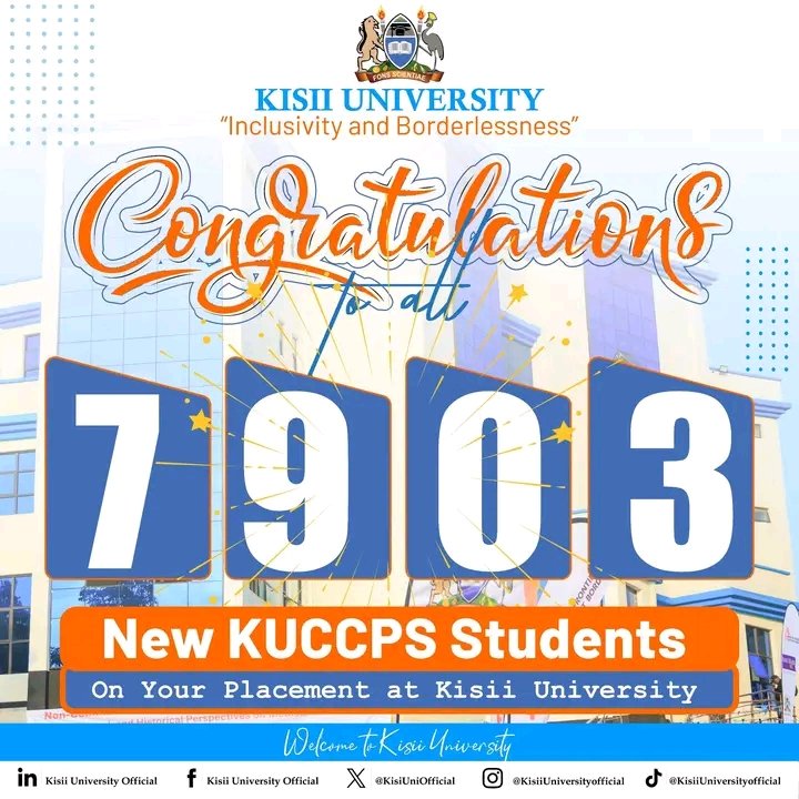 ItsGeofry's tweet photo. 108,858 students applied for various courses through KUCCPS; CEO Wahome says 6,500 applied for Bachelor of medicine against a capacity of 702
@kisiuniofficial congratulation the class of 2025 securing 7903 to the world class 21 century. @KisiiAlumni https://t.co/eivGhYfM5r