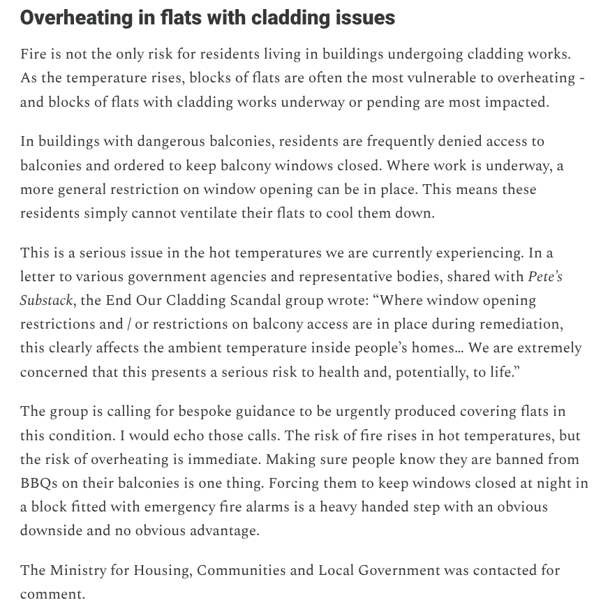 PeteApps's tweet photo. Overheating in blocks of flats is a problem, but it's worse if you're banned from opening the windows. Blocks undergoing cladding works need some bespoke guidance urgently: https://t.co/9hoafqs87L