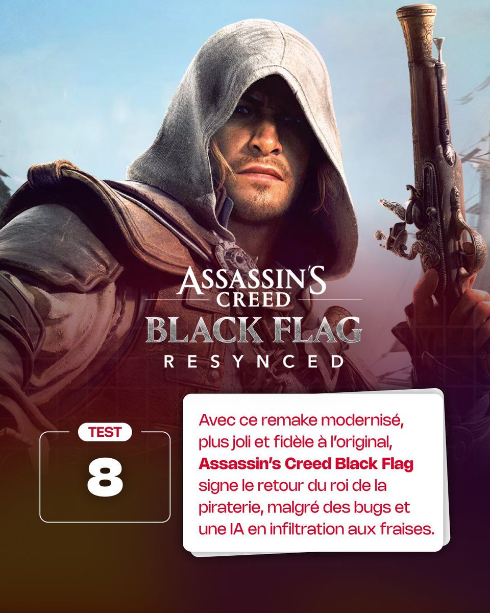 ActuG's tweet photo. Assassin’s Creed Black Flag Resynced fait tout ce qu’on lui demandait d’être, voire plus. Un remake fidèle au jeu original avec des nouveautés appréciables et des graphismes sublimés par une météo dynamique convaincante

On regrette l'absence de certains contenus et de bugs bloquants, mais cela reste une bonne opportunité de découvrir l'un des meilleurs Assassin's Creed

Notre test : https://t.co/V4QWGOND0y