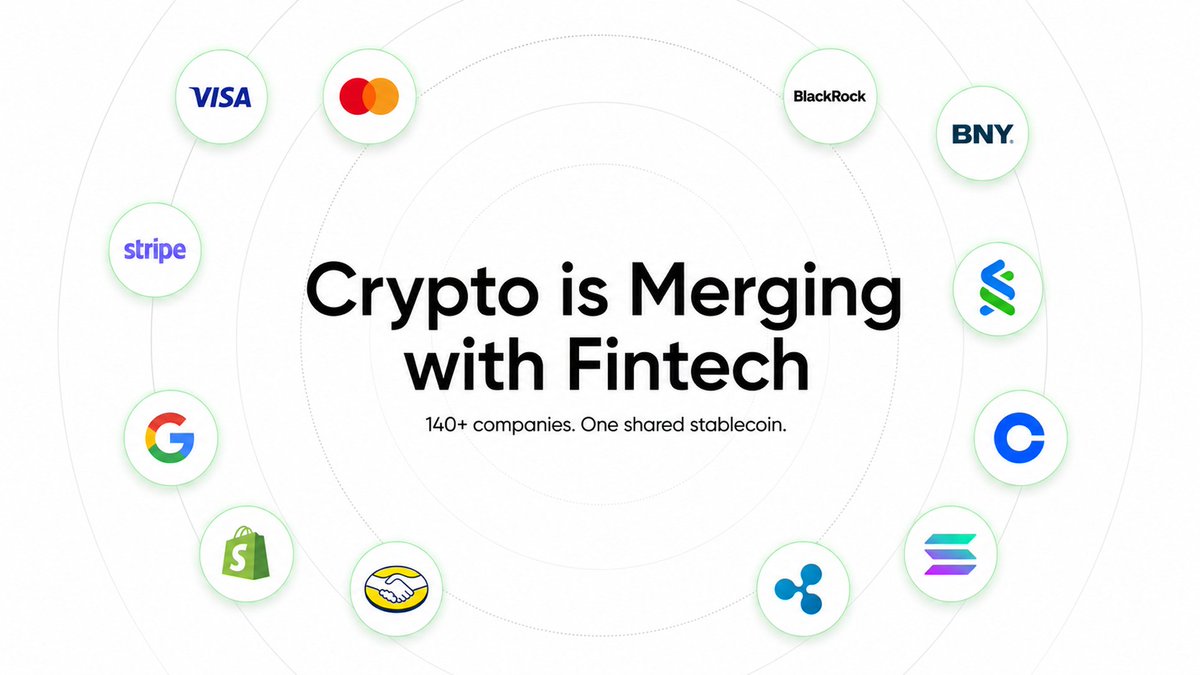 _thatsthepeter's tweet photo. Crypto needs Fintech changes, we are already seeing it.

And last week we got the clearest evidence of this entire cycle.

More than 140 companies have just announced the launch of a shared stablecoin: Open USD.

➝ payments > Visa, Mastercard, Amex, Stripe, Western Union
➝ finance > BlackRock, BNY, Standard Chartered, DBS
➝ commerce > Google, Shopify, Mercado Libre, DoorDash
➝ crypto > Coinbase, Solana, Ripple, MetaMask

What makes it different from $USDC or $USDT? The economics are inverted:

1. Mint and redeem 1:1, zero fees, no volume limits
2. Reserve yield (T-bills) is shared with the partners, not kept by the issuer
3. Governance is collective: a board of partners, not a single company

In practice... A company holding $50M in stablecoins for settlement earns $0 today. the issuer keeps all the interest. with OUSD, that same balance returns roughly $2M/year.

Dead capital can become cash flow 👀

This is the macro thesis playing out in real time:

Crypto stops being speculation and becomes financial infra.

Invisible, boring, and profitable. Exactly the kind of cash-flow generating business that sets up a healthier bull run.

Coordinating 140 companies is brutally hard, BRUTALLY

And the closest precedent (Paxos' USDG) captured a tiny fraction of the market.

Logos don't route volume ➝ Usage does.

But if it works, the stablecoin war stops being
Token vs Token  and becomes Ecosystem vs Ecosystem.