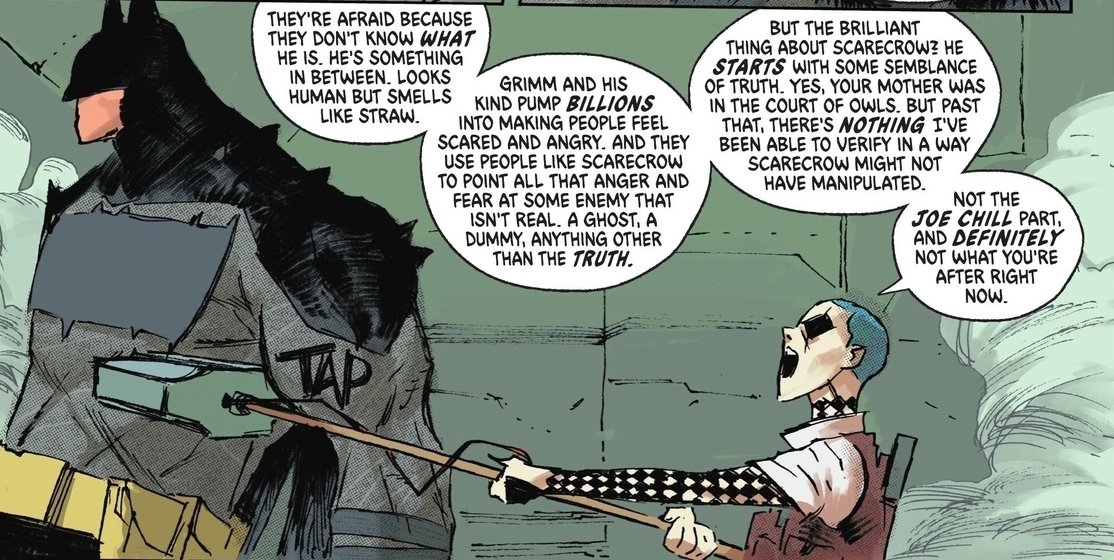 PsychoJX's tweet photo. Absolute Batman #22 spoilers
-
-
-
-
-
-
Her explanation of how Scarecrow works is really fascinating to read, even here in this universe she knows how the human mind works...

And this bozo ain't listening! https://t.co/0FTJ8uOGzH